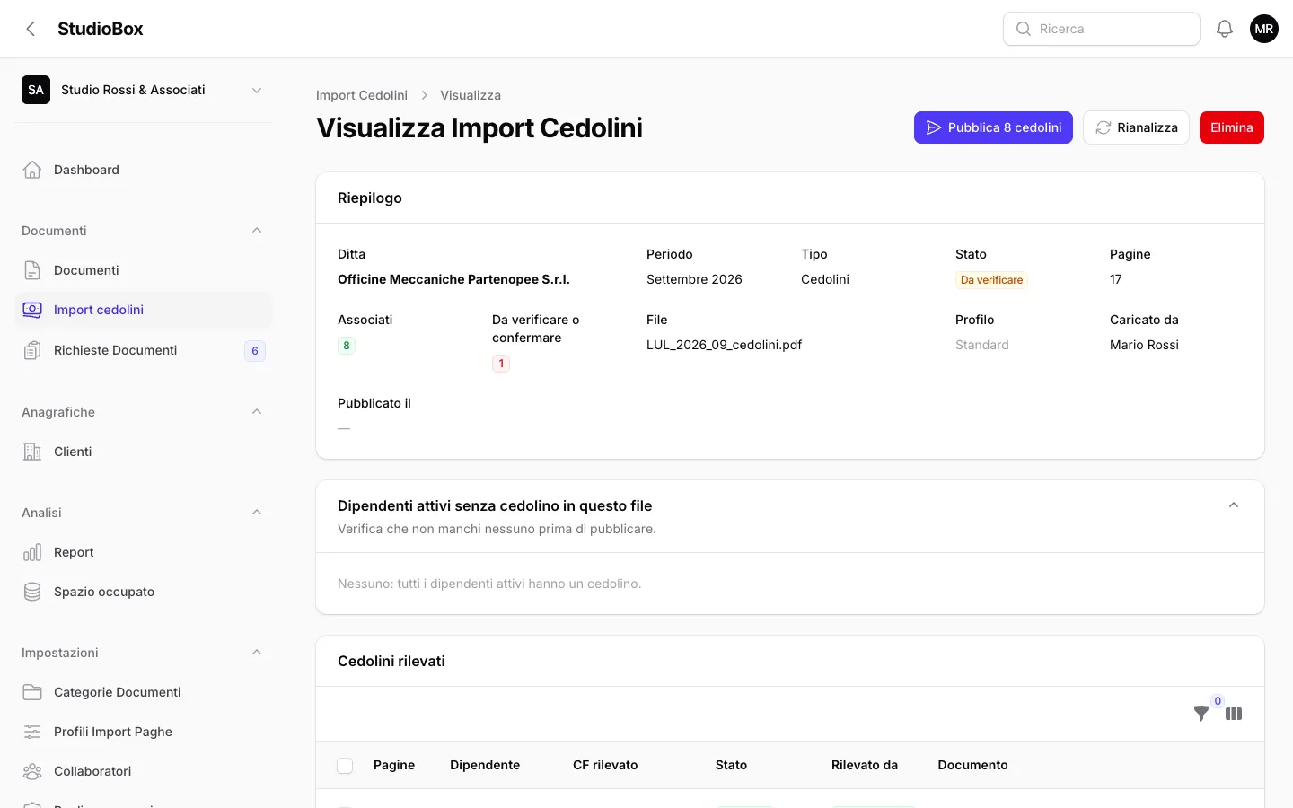 Revisione di un import cedolini